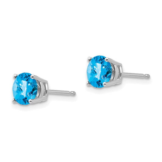 High-Quality 14K White Gold 6mm Blue Topaz Earrings - Stylish Value Deal!