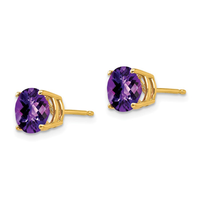 Buy Stylish 14K Gold 7mm Amethyst Checkerboard Earrings - Luxury Value!-2