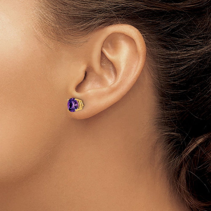 Buy Stylish 14K Gold 7mm Amethyst Checkerboard Earrings - Luxury Value!-3