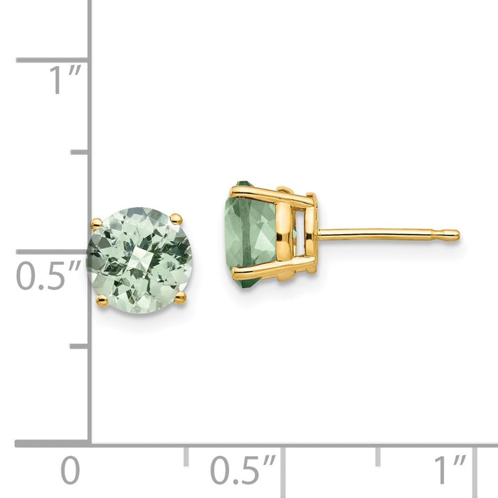 Shop Stylish 14K Gold 7mm Round Checker-Cut Green Quartz Earrings - Luxury Value!-4
