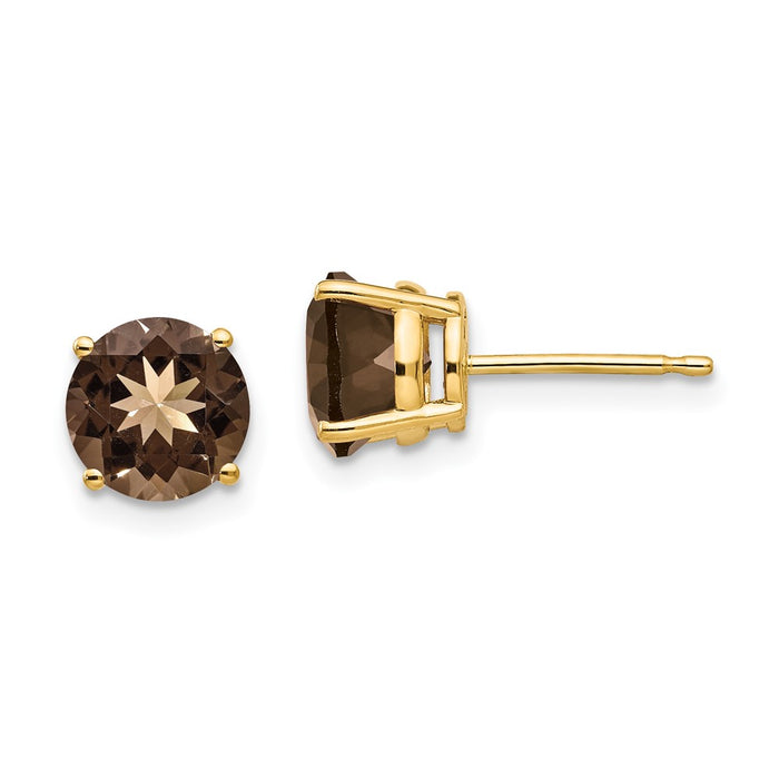 Shop Stylish 14K Gold 7mm Round Smoky Quartz Stud Earrings - Luxury Value!-1