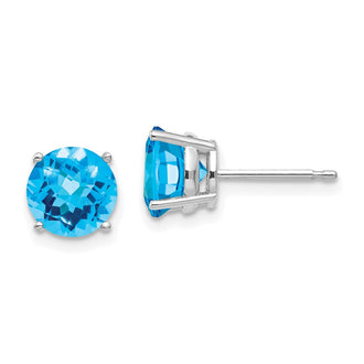 Shop Exclusive 7mm Blue Topaz Checkerboard Earrings in 14K White Gold