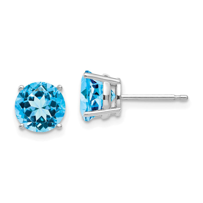 High-quality 14K White Gold 7mm Blue Topaz Stud Earrings - Stylish Value!-1