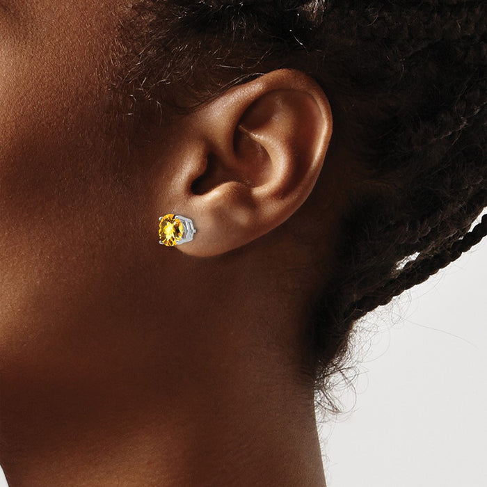 Buy Stylish 14K White Gold 7mm Citrine Checkerboard Earrings - Luxury Value!-3