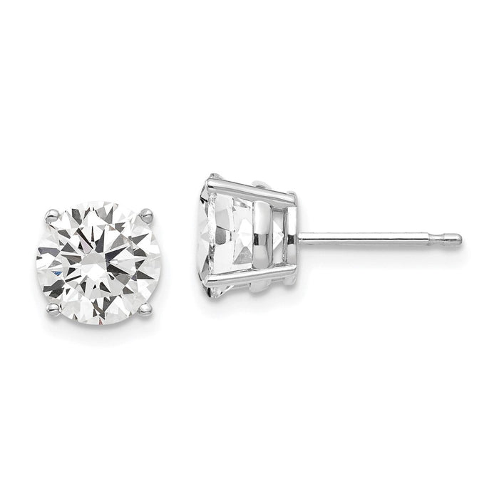Designer 14K White Gold 7mm Cubic Zirconia Stud Earrings - Stylish Luxury-1