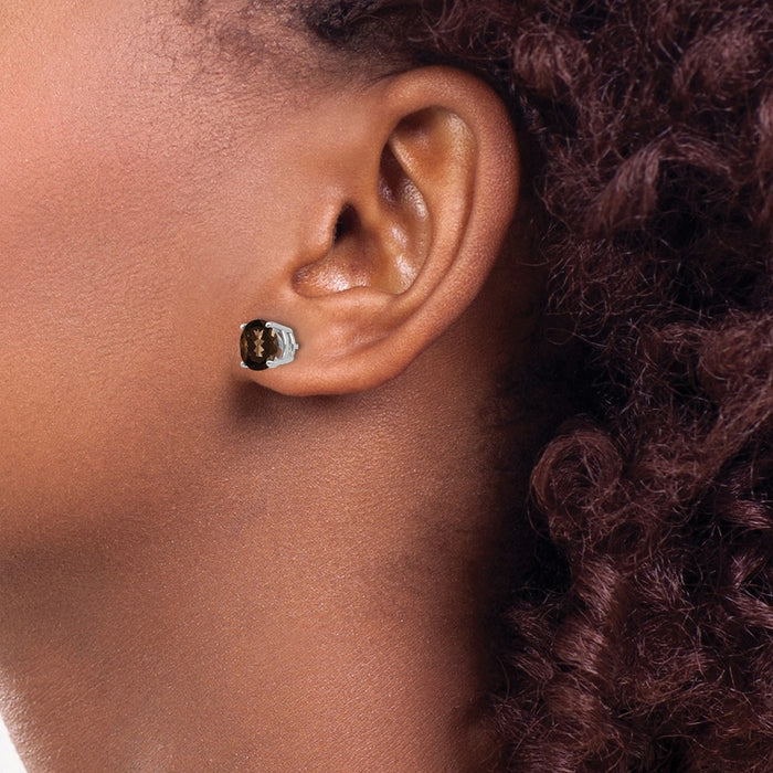 Buy Designer 14K Gold 7mm Round Smoky Quartz Stud Earrings - Stylish Value!-3