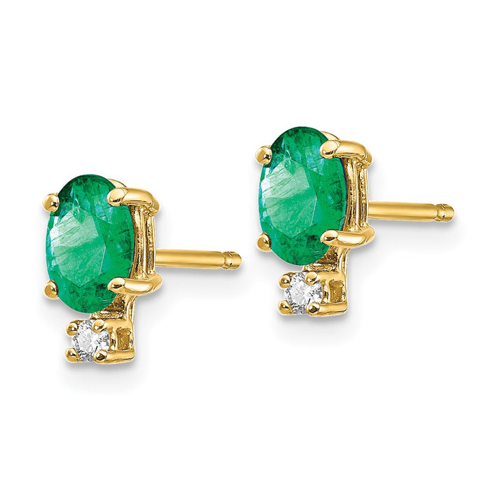 Shop Stylish 14K Gold Oval Emerald & Diamond Earrings - 6x4mm Value Offer-2