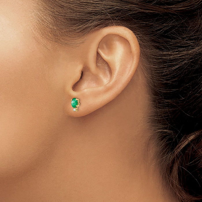 Buy Exclusive 14K Gold Oval Emerald & Diamond Earrings - 6x4mm, Stylish Value-3