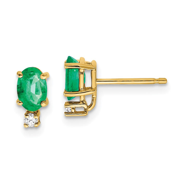 Buy Exclusive 14K Gold Oval Emerald & Diamond Earrings - 6x4mm, Stylish Value-1