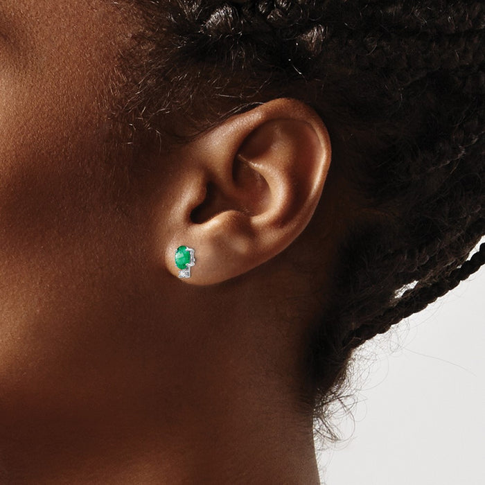 Buy Stylish 14K White Gold Oval Emerald Earrings - 6x4mm with Diamonds-3
