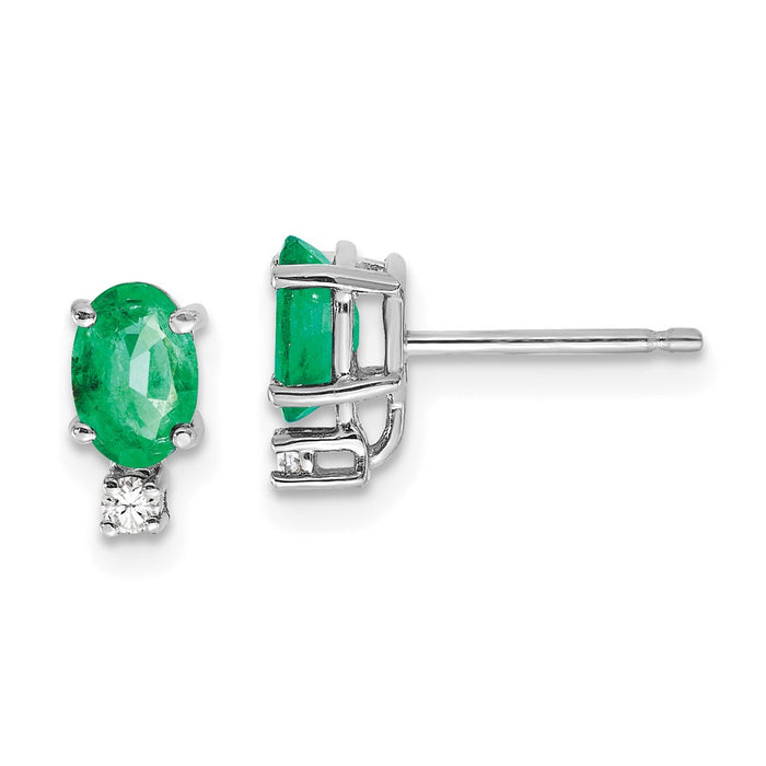 Buy Stylish 14K White Gold Oval Emerald Earrings - 6x4mm with Diamonds-1
