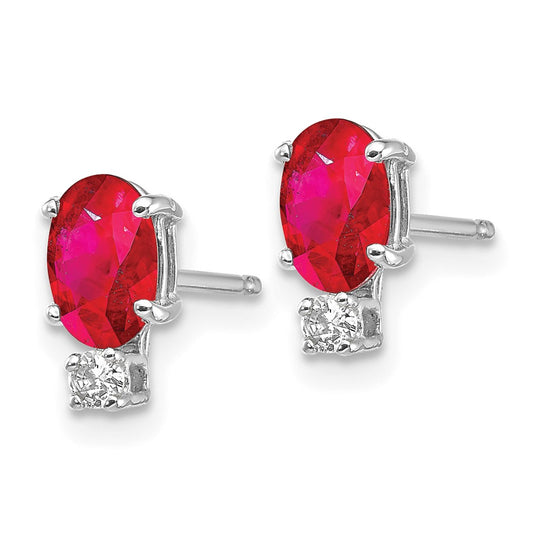 Buy Stylish 14K White Gold Oval Ruby Earrings - 6x4mm with AAA Diamonds