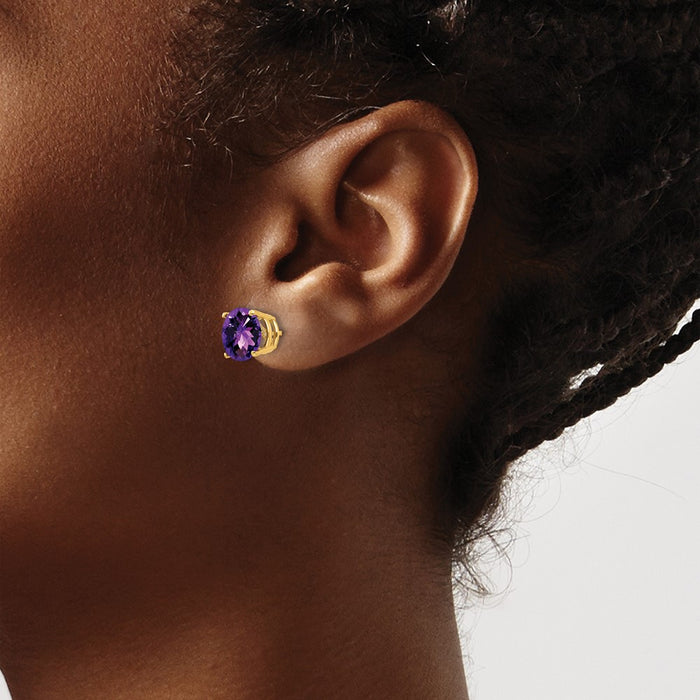 Shop Stylish 14K Gold 8mm Amethyst Checkerboard Earrings - Luxury Value!-3