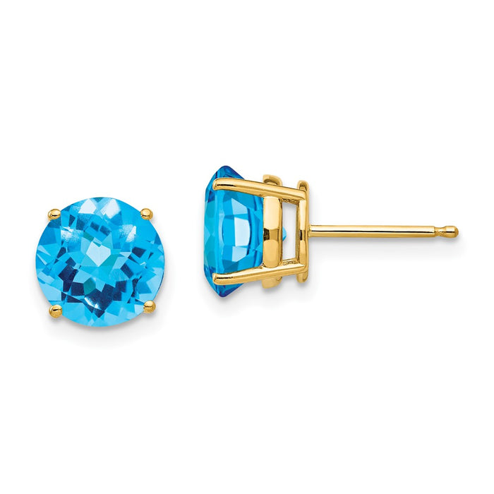 Buy Exclusive 14K Gold 8mm Blue Topaz Checkerboard Earrings - Stylish Value-1