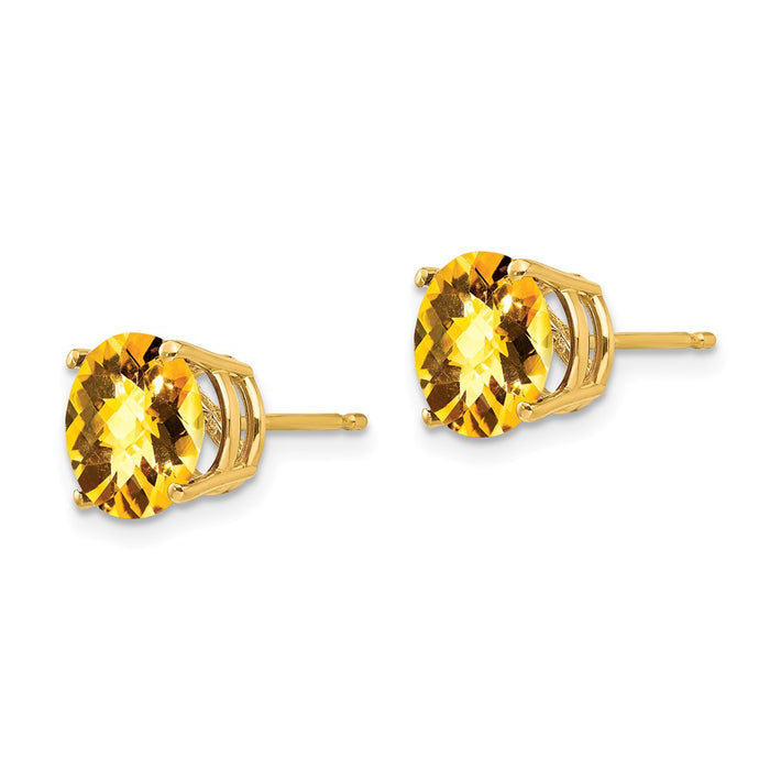 Exclusive 14K Gold 8mm Citrine Checkerboard Earrings - Stylish Luxury Value-2