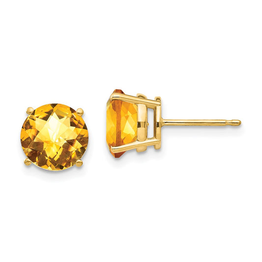 Exclusive 14K Gold 8mm Citrine Checkerboard Earrings - Stylish Luxury Value