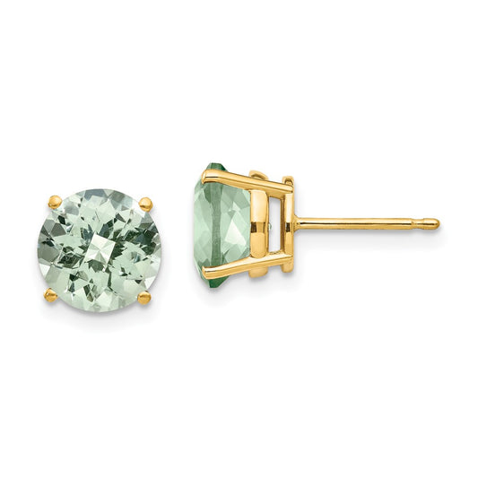 Shop Exclusive 14K Gold 8mm Round Checker-Cut Green Quartz Earrings - Stylish Value!