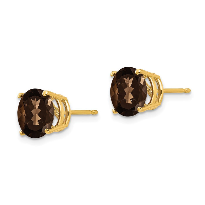 High-Quality 14K Gold 8mm Round Checkerboard Smoky Quartz Earrings - Stylish Value!-2