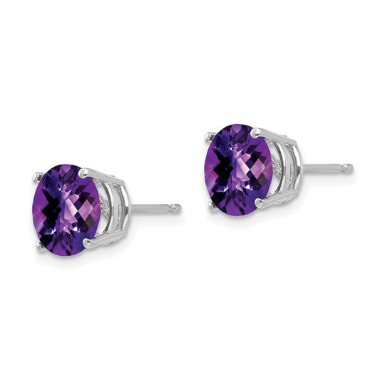 High-Quality 14K White Gold 8mm Amethyst Checkerboard Earrings - Stylish Value!