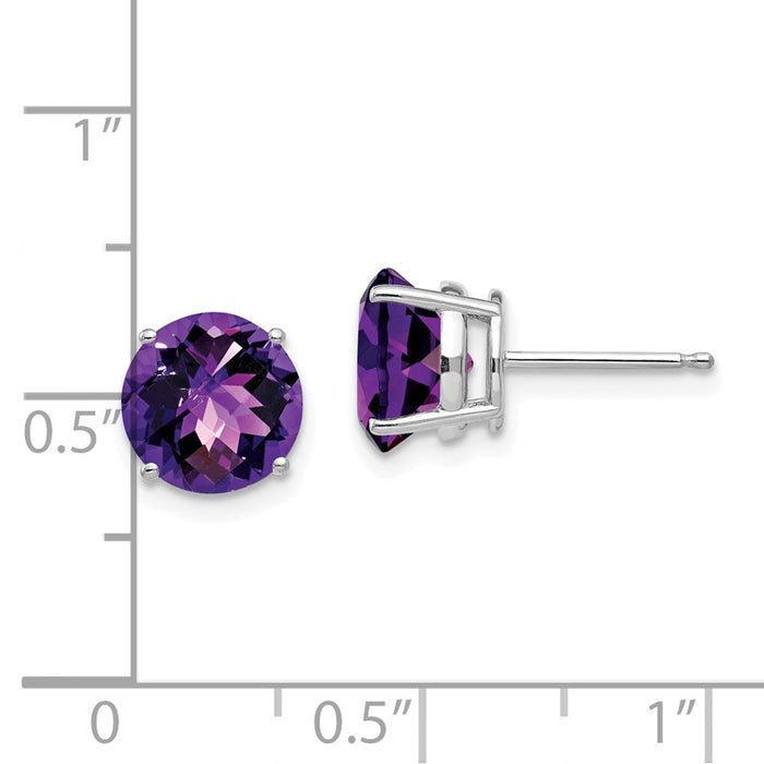 High-Quality 14K White Gold 8mm Amethyst Checkerboard Earrings - Stylish Value!-4