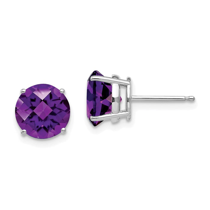 High-Quality 14K White Gold 8mm Amethyst Checkerboard Earrings - Stylish Value!-1