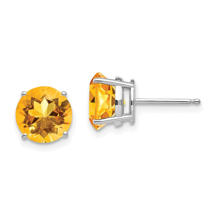 Exclusive 14K White Gold 8mm Citrine Stud Earrings - Stylish Luxury Value-1