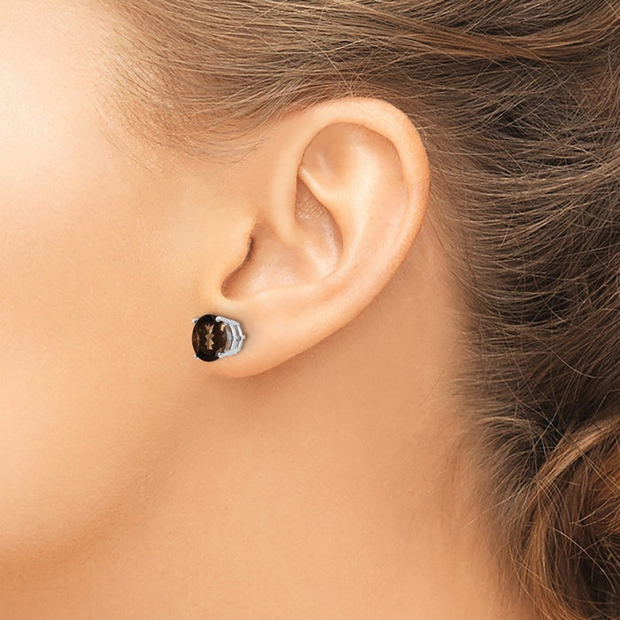 Buy Exclusive 14K Gold 8mm Round Checker-Cut Smoky Quartz Earrings - Stylish Value-3