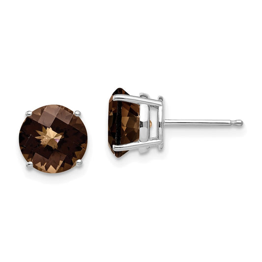 Buy Exclusive 14K Gold 8mm Round Checker-Cut Smoky Quartz Earrings - Stylish Value