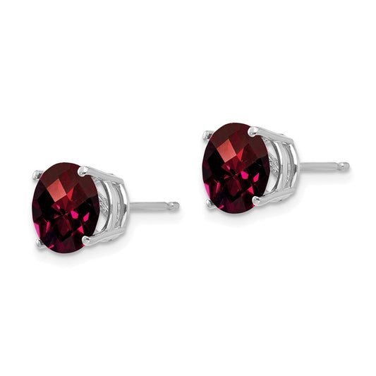 High-Quality 14K White Gold 8mm Garnet Checkerboard Earrings - Stylish Value!