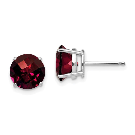 High-Quality 14K White Gold 8mm Garnet Checkerboard Earrings - Stylish Value!