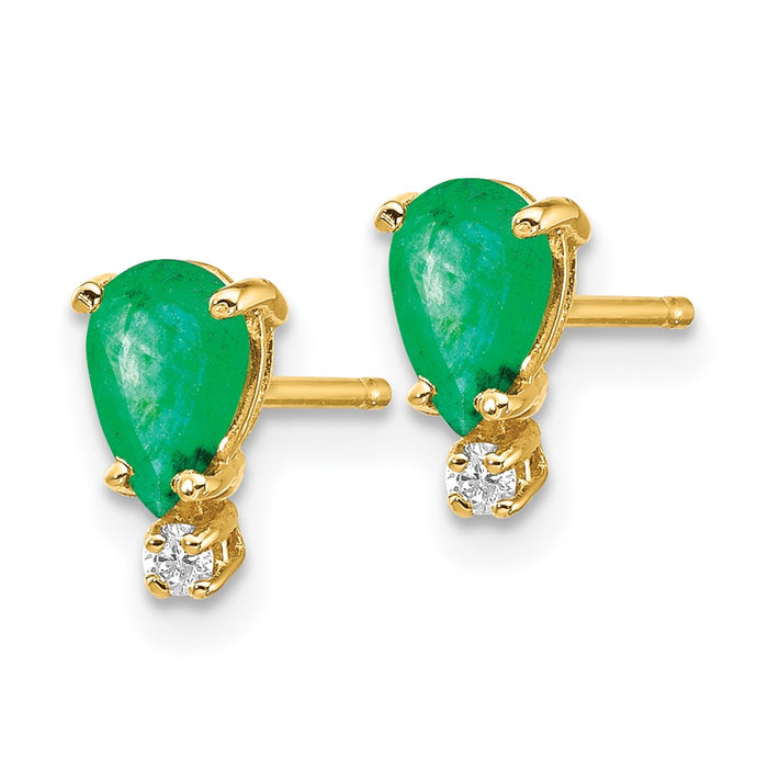 Shop Exclusive 14K Gold Emerald & Diamond Earrings, 6x4mm - Luxury Style!-2
