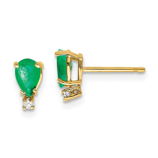 Exclusive 14K Gold 6x4mm Pear-Shaped Emerald & AAA Diamond Earrings - Luxury Value