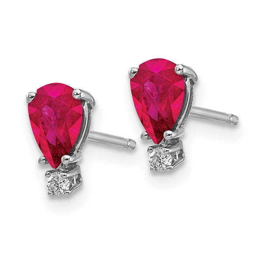 Exclusive 14K White Gold 6x4mm Pear Ruby & AAA Diamond Earrings - Stylish Value
