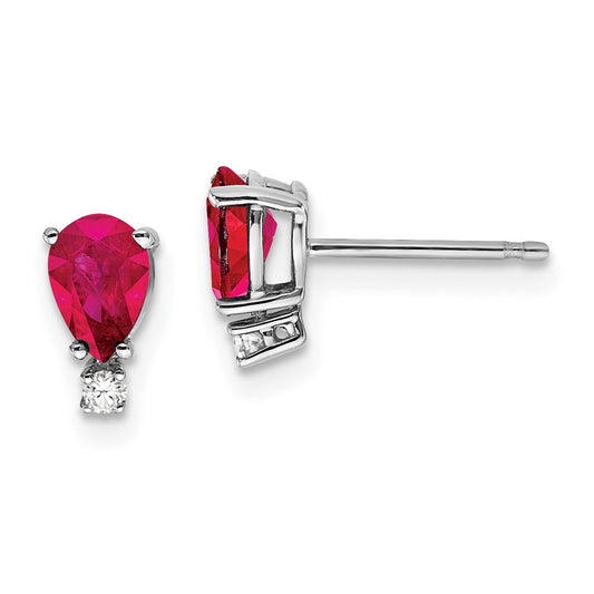 High-Quality 14K White Gold Ruby & VS Diamond Earrings - Stylish 6x4mm Design