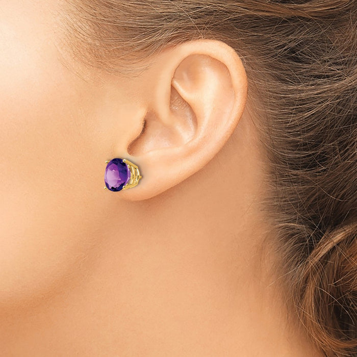 Buy Stylish 10mm Amethyst Stud Earrings in 14K Gold - Affordable Luxury!-3