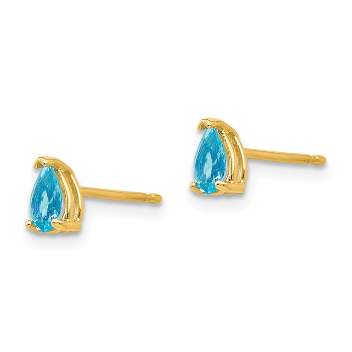 Buy Exclusive 14K Gold 5x3mm Pear-Shaped Blue Topaz Earrings - Luxury Value!-2