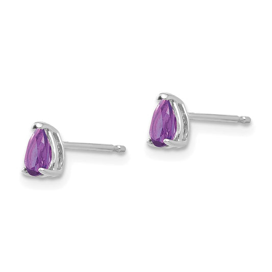 High-Quality 14K White Gold Pear-Shaped Amethyst Earrings - 5x3mm Value Deal