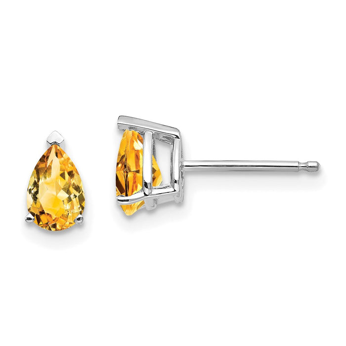 Shop Stylish 14K White Gold Pear-Shaped Citrine Stud Earrings - Luxury Value-1