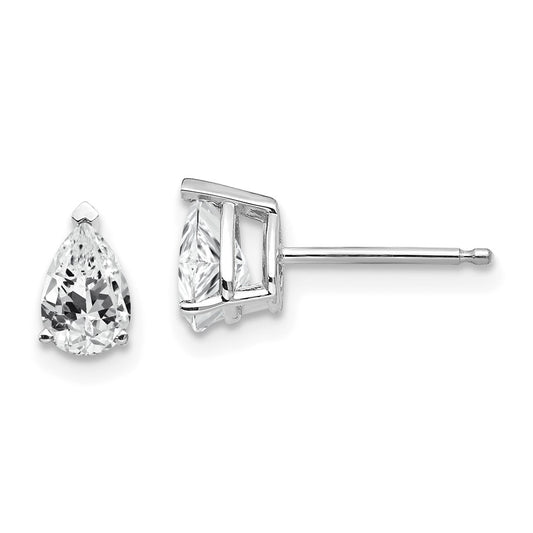 High-Quality 14K White Gold Pear-Shaped Stud Earrings with 6x4mm Cubic Zirconia - Stylish Value