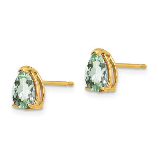 Exclusive 14K Gold 7x5mm Pear-Shaped Green Quartz Earrings - Stylish Value!