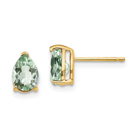 Exclusive 14K Gold 7x5mm Pear-Shaped Green Quartz Earrings - Stylish Value!