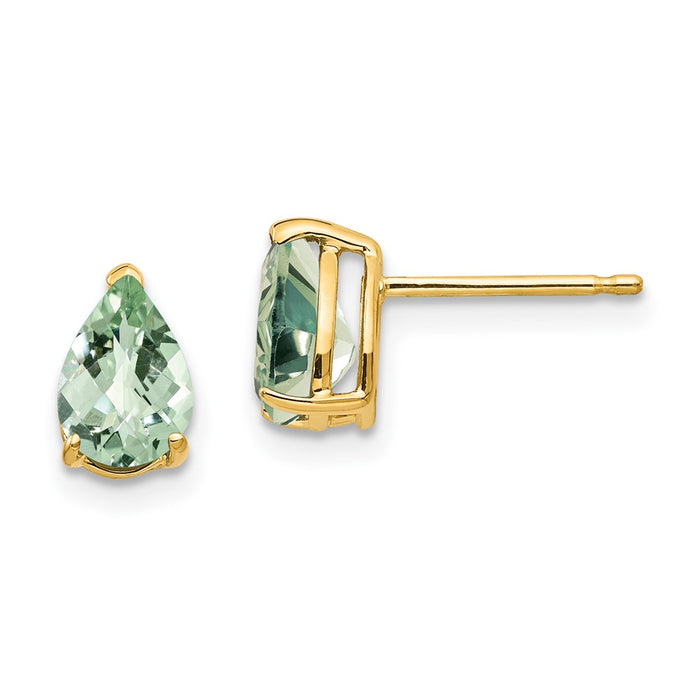 Exclusive 14K Gold 7x5mm Checker-Cut Green Quartz Pear Earrings - Stylish Value!-1