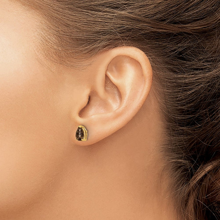 Exclusive 14K Gold Smoky Quartz Pear Earrings - Stylish 7x5mm, Luxury Value!-3