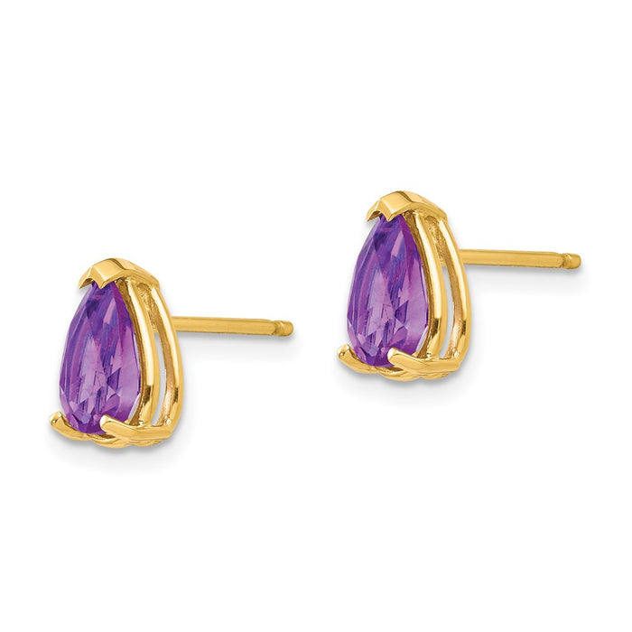 Shop Stylish 14K Gold 8x5mm Pear-Shaped Amethyst Earrings - Luxury Gemstone-2