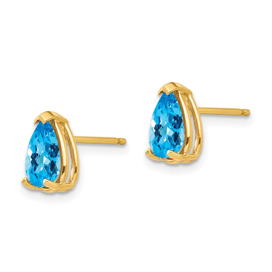 Buy Stylish 14K Gold Blue Topaz Checkerboard Earrings - 8x5mm Pear Shape
