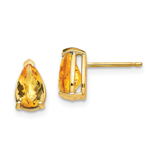 Designer 14K Gold Citrine Earrings, 8x5mm Pear Shape, Stylish Value Offer