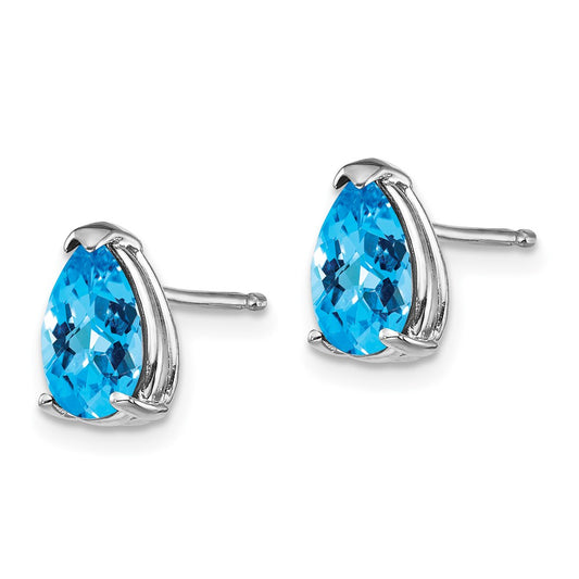 Exclusive 14K White Gold Blue Topaz Earrings - Stylish 8x5mm Pear-Shaped Design