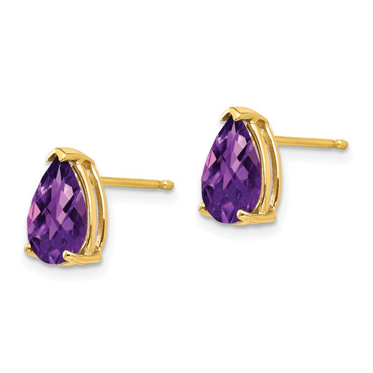 Shop Stylish 14K Gold 9x6mm Pear-Shaped Amethyst Checkerboard Earrings