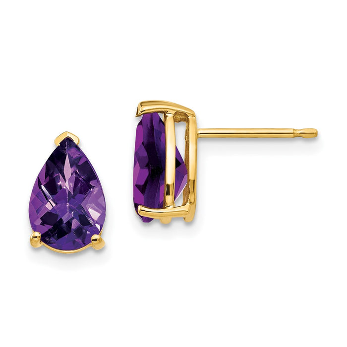 Shop Stylish 14K Gold 9x6mm Pear-Shaped Amethyst Checkerboard Earrings-1