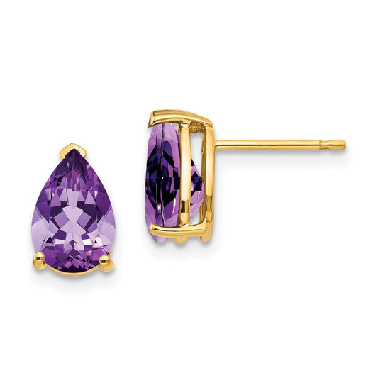 High-Quality 14K Gold 9x6mm Pear-Shaped Amethyst Earrings - Stylish Luxury Value